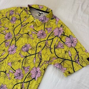 Missing Polynesia Vibrant Yellow and Pink Floral Men's Shirt - XXL